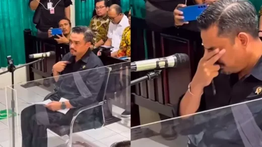 Menteri UMKM Maman Abdurachman Menangis di Sidang Kasus pelanggaran produk makanan Toko Mama Khas Banjar. (Tangkapan Layar)