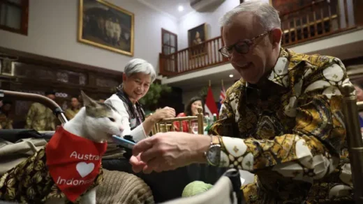 PM Australia Anthony Albanese Beri Kalung Syal untuk Bobby Kucing Prabowo (Foto: Istana Kepresidenan)